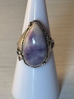 Vintage Sterling Silver Natural Tiffany Stone Teardrop Ring, size 7